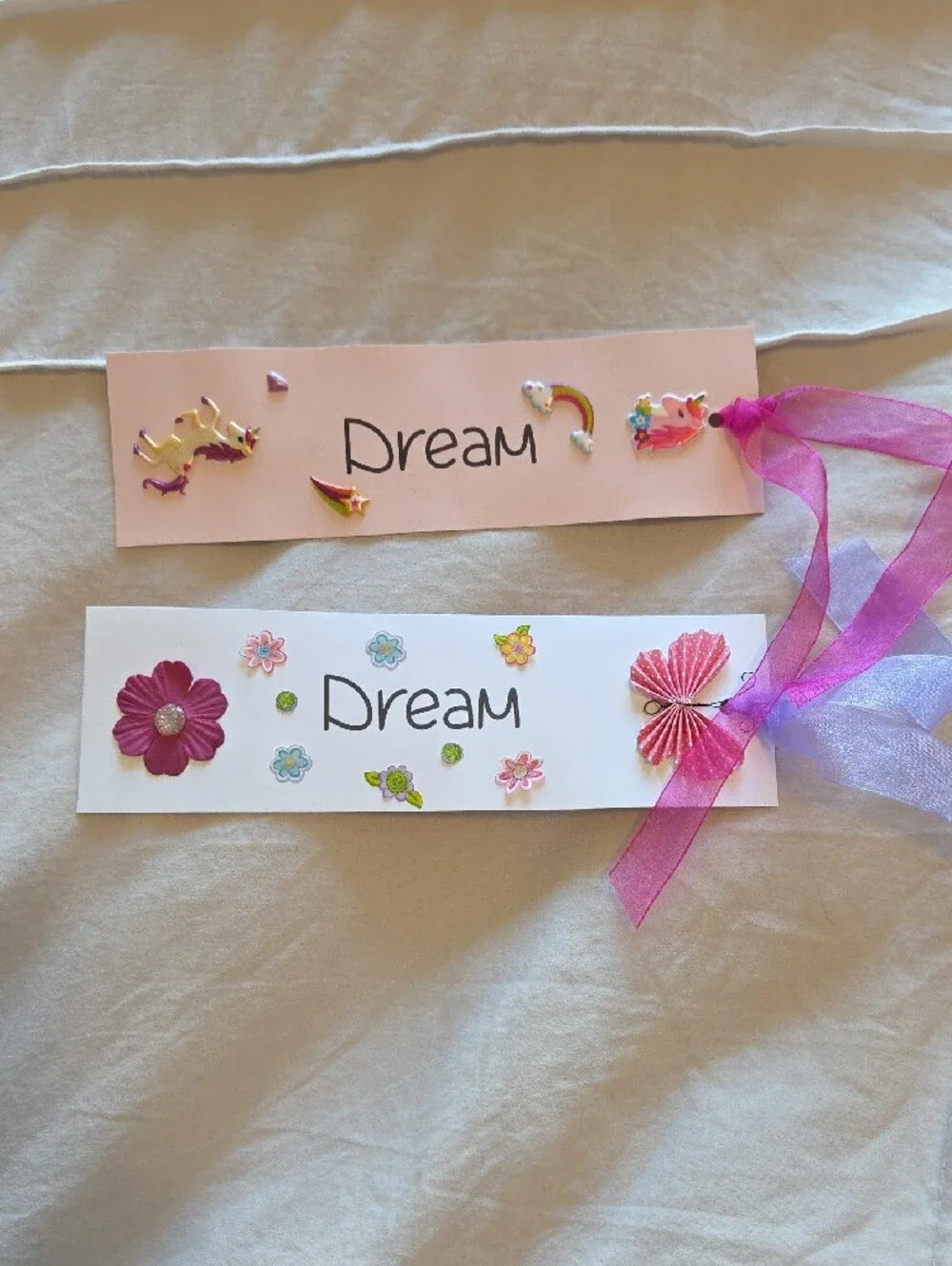 Handmade 'Dream' Ribbon Bookmarks - Pink & Purple Floral